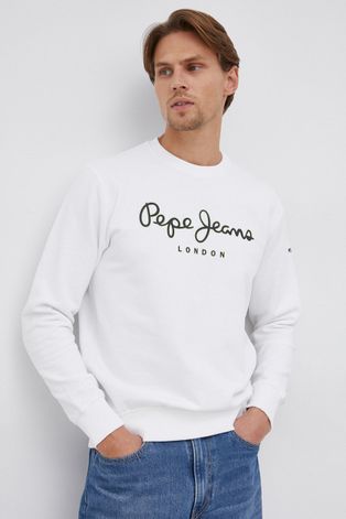 Bavlněná mikina Pepe Jeans George Crew pánská, bílá barva, s potiskem