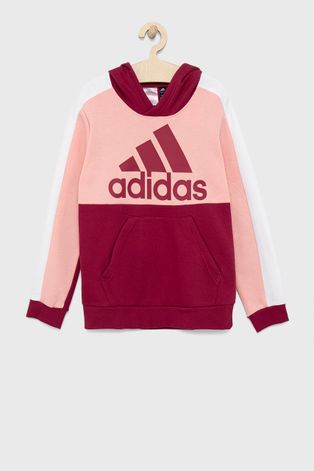adidas Performance bluza dziecięca męska kolor różowy z kapturem wzorzysta