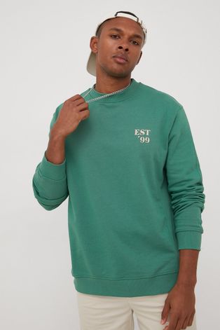 Solid bluza bawełniana męska kolor zielony z nadrukiem