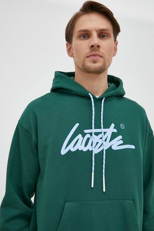 Lacoste pamut melegítőfelső zöld, férfi, nyomott mintás