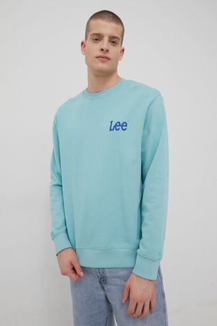 Бавовняна кофта Lee чоловіча колір бірюзовий однотонна