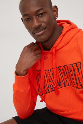 Champion bluza męska kolor pomarańczowy z kapturem z aplikacją
