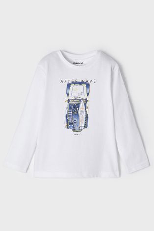 Dětská bavlněná košile s dlouhým rukávem Mayoral bílá barva, s aplikací