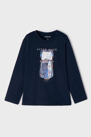 Dětská bavlněná košile s dlouhým rukávem Mayoral tmavomodrá barva, s aplikací