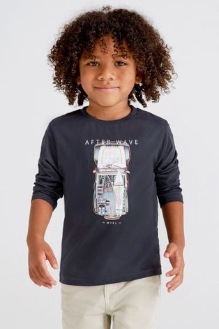 Dětská bavlněná košile s dlouhým rukávem Mayoral černá barva, s aplikací