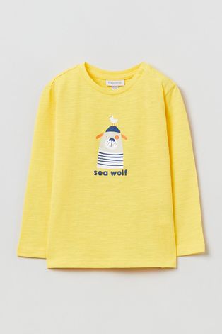 Dětská bavlněná košile s dlouhým rukávem OVS žlutá barva, s potiskem