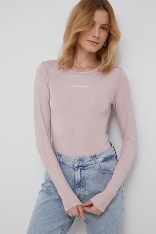 Calvin Klein Jeans longsleeve femei, culoarea roz