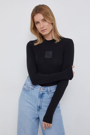 Tričko s dlouhým rukávem Calvin Klein Jeans dámské, černá barva
