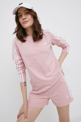 Памучна блуза с дълги ръкави adidas в розово