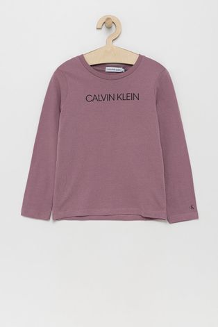 Хлопковый детский лонгслив Calvin Klein Jeans цвет фиолетовый