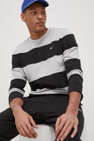 Tommy Jeans Longsleeve bawełniany kolor czarny wzorzysty