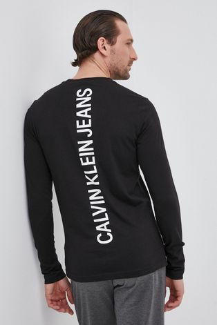 Calvin Klein Jeans Longsleeve bawełniany kolor czarny z nadrukiem