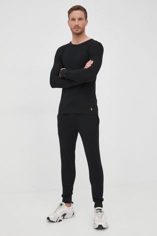 Polo Ralph Lauren longsleeve męski kolor czarny gładki