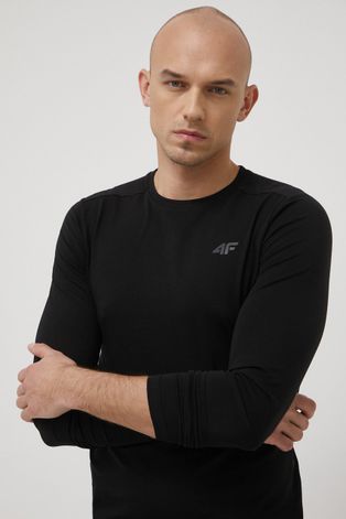 Majica dugih rukava 4F za muškarce, boja: crna, jednobojni model