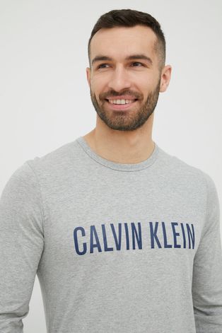 Gornji dio pidžame - pamučna majica dugih rukava Calvin Klein Underwear boja: siva, melanž