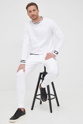 Michael Kors bluza barbati, culoarea alb, cu imprimeu