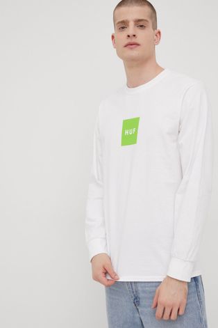 Βαμβακερή μπλούζα με μακριά μανίκια HUF χρώμα: άσπρο