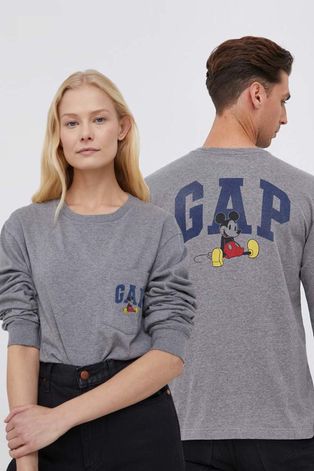 Bavlnené tričko s dlhým rukávom GAP x Disney šedá farba, melanžové