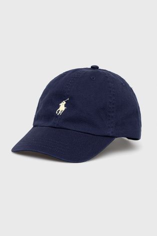 Бавовняна шапка Polo Ralph Lauren колір синій гладка