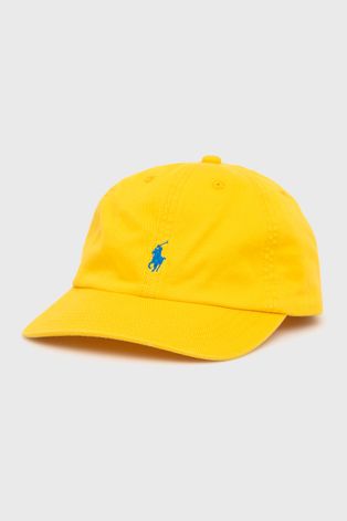 Детска памучна шапка Polo Ralph Lauren в жълто с изчистен дизайн