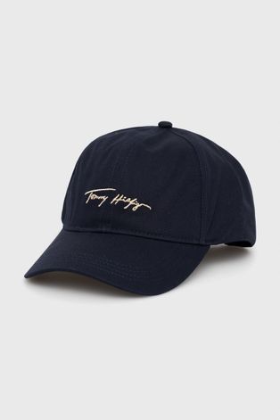 Памучна шапка Tommy Hilfiger Iconic в тъмносиньо с апликация