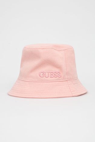 Шляпа из хлопка Guess цвет розовый хлопковый