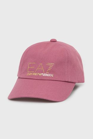 Pamučna kapa EA7 Emporio Armani boja: ružičasta, s aplikacijom
