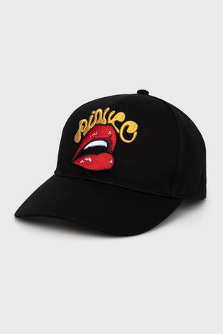 Бавовняна шапка Pinko колір чорний з аплікацією