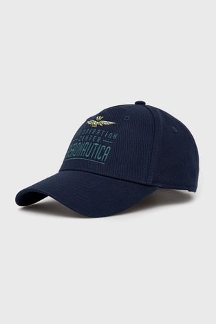 Памучна шапка Aeronautica Militare в тъмносиньо с апликация