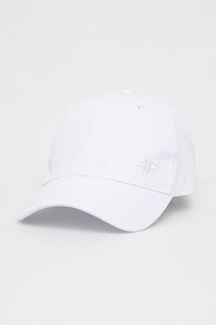 4F czapka bawełniana kolor biały gładka