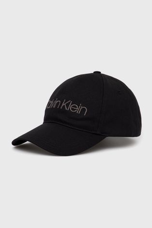 Calvin Klein pamut sapka fekete, nyomott mintás
