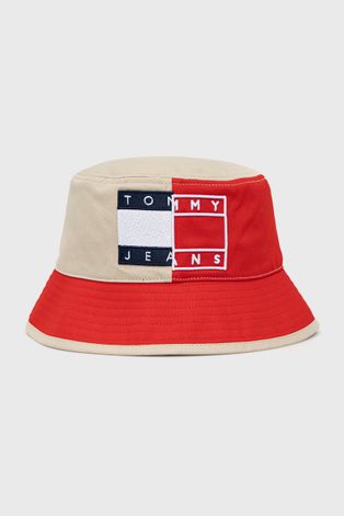 Bavlnený klobúk Tommy Jeans červená farba, bavlnený