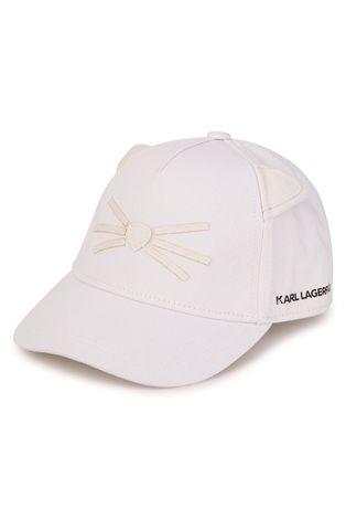 Detská bavlnená čiapka Karl Lagerfeld biela farba, s potlačou