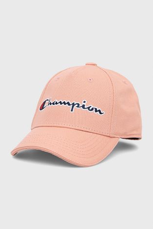 Детская хлопковая кепка Champion цвет розовый с аппликацией