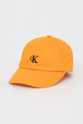 Хлопковая шапка Calvin Klein Jeans цвет оранжевый однотонная