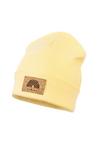 Detská čiapka Jamiks žltá farba biela, z tenkej pleteniny,