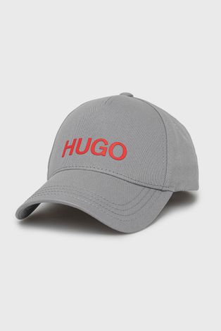 Čepice Hugo šedá barva, s aplikací