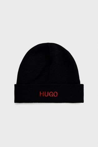 Bavlnená čiapka Hugo čierna farba, z tenkej pleteniny, bavlnená