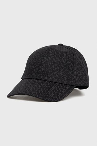 Bavlnená čiapka Calvin Klein čierna farba, vzorovaná