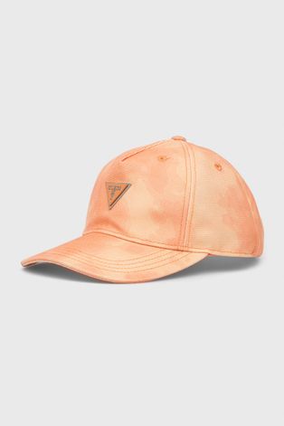 Čepice Guess oranžová barva, vzorovaná