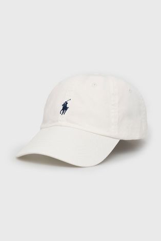 Bavlněná čepice Polo Ralph Lauren bílá barva, hladká