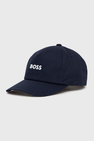 Памучна шапка BOSS Boss Casual в тъмносиньо с апликация