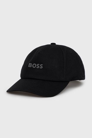 Bavlněná čepice BOSS Boss Casual černá barva, s aplikací
