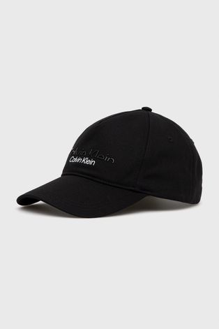 Pamučna kapa Calvin Klein boja: crna, s aplikacijom
