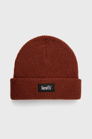 Шерстяная шапка Levi's цвет бордовый из толстого трикотажа шерсть