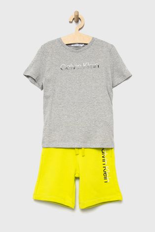 Pamučna dječja trenirka Calvin Klein Jeans boja: siva