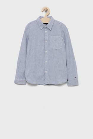 Παιδικό πουκάμισο από λινό μείγμα Tommy Hilfiger χρώμα: ναυτικό μπλε