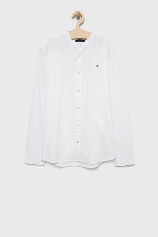 Dječja košulja s dodatkom lana Tommy Hilfiger boja: bijela