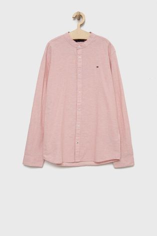 Детская рубашка с примесью льна Tommy Hilfiger цвет розовый