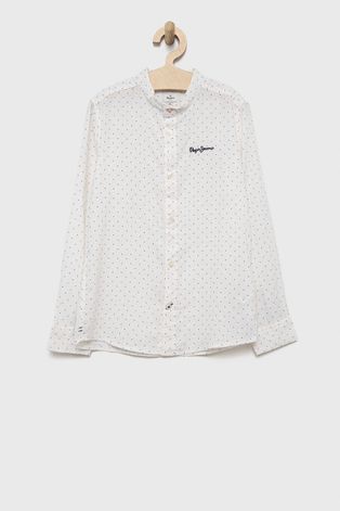 Παιδικό πουκάμισο από λινό μείγμα Pepe Jeans χρώμα: άσπρο